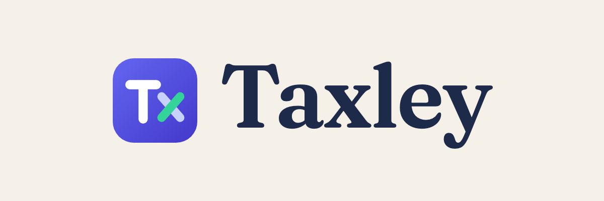 The Taxley logo beside the word Taxley in navy, on a cream background.