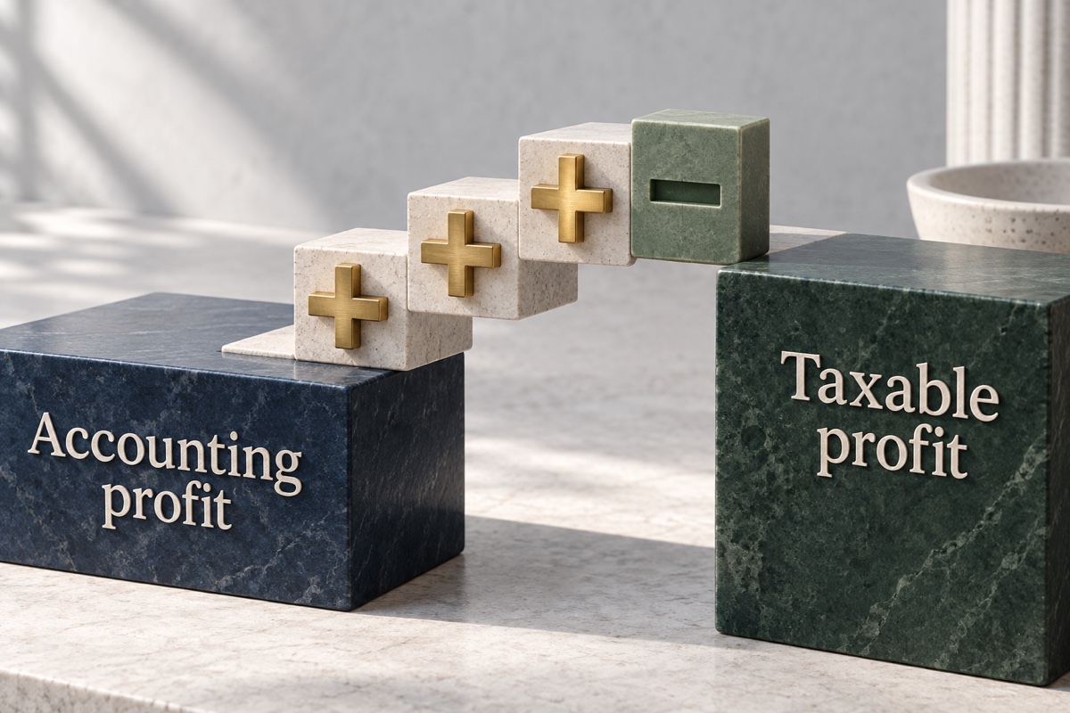 Stepped reconciliation model linking accounting profit and taxable profit.